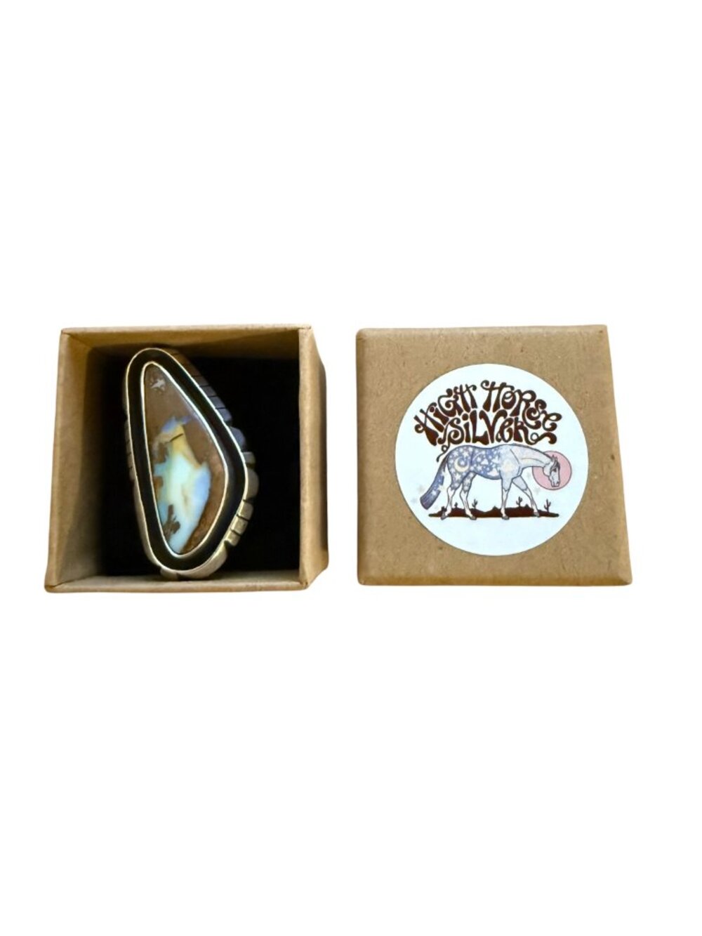 High Horse Silver Solid Australian Boulder Opal Shadowbox Ring